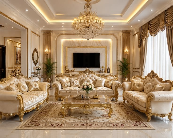 Gold cream vintage 3+2+2 maharaja sofa set with center table